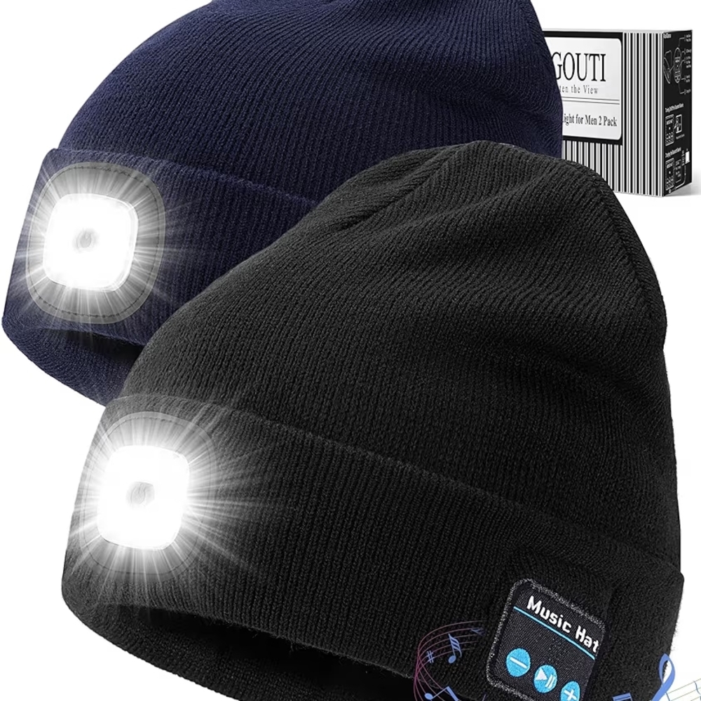 2 Pack LED Beanie Hat with Bluetooth Speakers